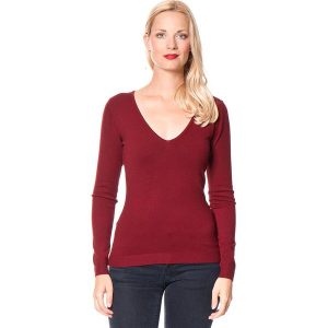Sweter w kolorze bordowym. Czerwone swetry klasyczne marki William de Faye, z kaszmiru. W wyprzedaży za 113,95 zł.
