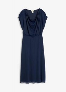 Sukienka z dżerseju z miękkiej siateczki. Niebieskie sukienki bonprix, bez wzorów, z dżerseju, eleganckie, bez kołnierzyka, bez ramiączek. Za 139,99 zł.
