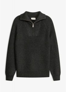 Sweter ze stójką z miękkiej mieszanki wiskozy. Szare swetry klasyczne bonprix, z wiskozy, bez kołnierzyka. Za 129,99 zł.