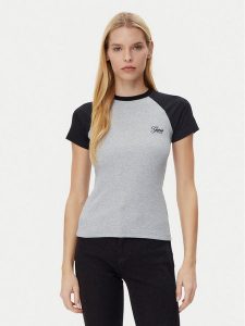 Guess T-Shirt W5GP61 KA0H1 Szary Regular Fit. Szare t-shirty Guess, xs, z aplikacjami, z bawełny, bez kołnierzyka, bez ramiączek. Za 79,99 zł.