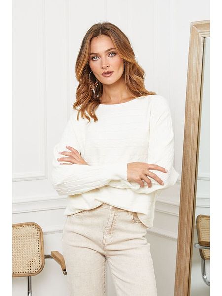 Joséfine Sweter "Luby" w kolorze kremowym rozmiar: M. Brązowe swetry oversize Joséfine, m, bez wzorów, ze splotem, bez ramiączek. Za 131,74 zł.