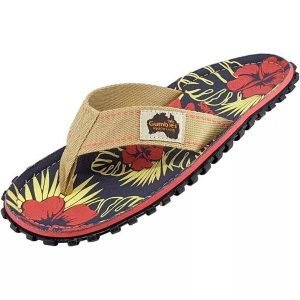 Japonki Gumbies Islander Denim Hibiscus GU-FFISL109 wielokolorowe. Klapki bez wzorów, z bawełny, bez obcasa. Za 264,57 zł.