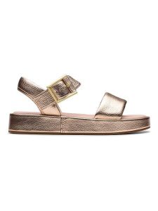 Clarks Skórzane sandały "Alda Strap" w kolorze złotym rozmiar: 39. Żółte sandały Clarks, bez wzorów, z otwartym noskiem, bez obcasa, bez zapięcia. Za 173,99 zł.