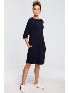 Made of emotion Sukienka w kolorze granatowym rozmiar: L. Niebieskie sukienki Made Of Emotion, l, bez wzorów, bez kołnierzyka, bez ramiączek, midi, bombki. Za 127,99 zł.