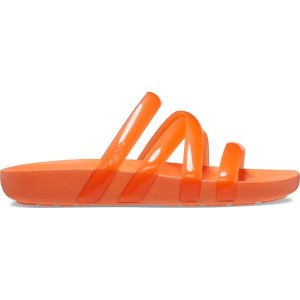 Klapki Dla Dorosłych Crocs Splash Glossy Strappy Sandal. Brązowe klapki Crocs, bez wzorów, z materiału, bez obcasa. Za 119,99 zł.