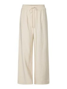 YAS Spodnie w kolorze kremowym rozmiar: 36. Brązowe spodnie z wysokim stanem YAS, bez wzorów, z materiału, z podwyższonym stanem. Za 100,52 zł.