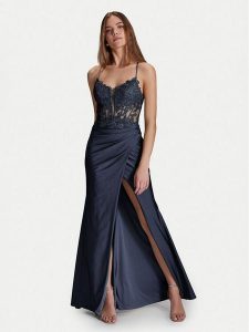 Hey Kyla Sukienka wieczorowa 5AI058HK Granatowy Regular Fit. Niebieskie sukienki Hey Kyla, bez wzorów, z syntetyku, wizytowe, bez kołnierzyka, bez ramiączek. Za 689,99 zł.