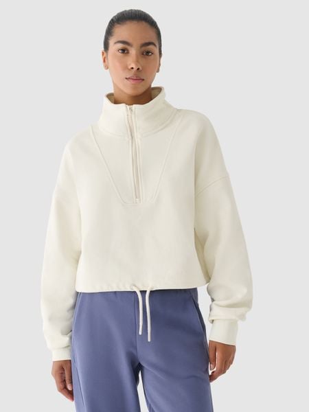 4F Bluza dresowa bez kaptura damska 4F x Anna Lewandowska - biała XL. Białe bluzy 4f, xl, bez wzorów, z bawełny, bez kaptura. W wyprzedaży za 99,99 zł.