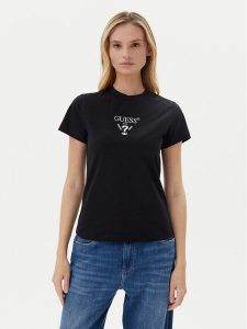 Guess T-Shirt V4YI21 KCDH1 Czarny Slim Fit. Czarne t-shirty Guess, s, z aplikacjami, z bawełny, bez kołnierzyka, bez ramiączek. Za 109,99 zł.