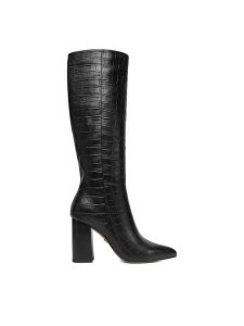 Nine West Kozaki CEO-RASHAAD-01 Czarny. Czarne kozaki Nine West, bez wzorów, z materiału, bez obcasa, na słupku, bez zapięcia. Za 359,99 zł.