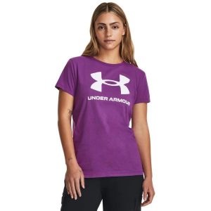 Koszulka damska Under Armour SPORTSTYLE LOGO SS. Fioletowe bluzki Under Armour, bez wzorów, bez ramiączek. Za 59,99 zł.