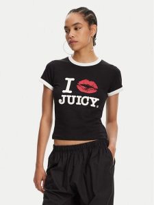 Juicy Couture T-Shirt I Kiss JCWCT125318 Czarny Slim Fit. Czarne t-shirty Juicy Couture, xxs, bez wzorów, z bawełny, bez kołnierzyka, bez ramiączek. Za 99,99 zł.