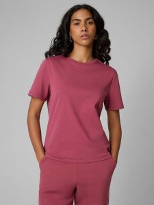 4F T-shirt regular gładki damski - burgundowy XXL. Czerwone t-shirty 4f, xxl, bez wzorów, z materiału, bez kołnierzyka, bez ramiączek. Za 79,99 zł.