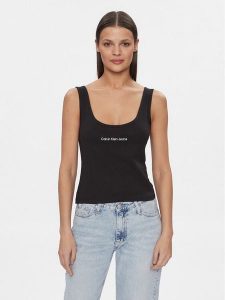 Calvin Klein Jeans Top Institutional J20J221064 Czarny Slim Fit. Czarne topy Calvin Klein Jeans, s, bez wzorów, z bawełny, bez kołnierzyka, bez ramiączek. Za 99,99 zł.