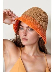 Lucky Bees Kapelusz przeciwsłoneczny w kolorze beżowo-pomarańczowym rozmiar: onesize. Brązowe kapelusze Lucky Bees, bez wzorów, z materiału. Za 73,99 zł.