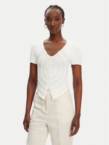 PINKO Sweter Falterona Maglia 104625 A2E6 Biały Regular Fit. Białe swetry klasyczne Pinko, xs, z syntetyku, bez kołnierzyka. Za 449,99 zł.