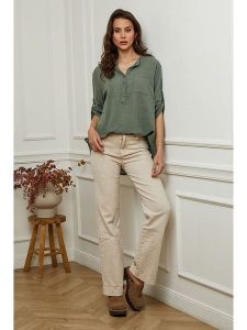 Fleur de Lin Bluzka "Msof" w kolorze khaki rozmiar: M. Brązowe bluzki Fleur de Lin, m, bez wzorów, bez kołnierzyka, bez ramiączek. Za 127,35 zł.