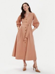 TWINSET Sukienka koszulowa 241TT2051 Pomarańczowy Loose Fit. Brązowe sukienki Twinset, bez wzorów, z bawełny, bez kołnierzyka, bez ramiączek, koszulowe. Za 639,00 zł.