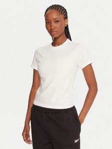 Reebok T-Shirt RK25309CCW Biały Slim Fit. Białe t-shirty Reebok, m, bez wzorów, z bawełny, bez kołnierzyka, bez ramiączek. Za 79,99 zł.