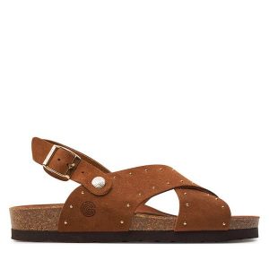 Sandały Genuins. Brązowe sandały Genuins, bez wzorów, bez obcasa, na płaskiej podeszwie, bez zapięcia. Za 339,99 zł.