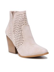 DeeZee Botki WS170608-02 Beżowy. Brązowe botki DeeZee, bez wzorów, z materiału, bez obcasa, na słupku, bez zapięcia. Za 149,99 zł.