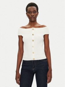 Morgan Sweter 251-MDONA M Biały Slim Fit. Białe swetry klasyczne Morgan, m, z wiskozy, bez kołnierzyka. Za 129,99 zł.