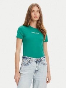 Guess Jeans T-Shirt W4YI01 J1314 Zielony Slim Fit. Zielone t-shirty Guess Jeans, xxl, z aplikacjami, z bawełny, bez kołnierzyka, bez ramiączek. Za 129,99 zł.