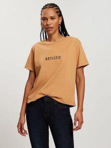 Cross Jeans Koszulka w kolorze jasnobrązowym rozmiar: S. Brązowe bluzki Cross Jeans, s, bez wzorów, z bawełny, bez kołnierzyka, bez ramiączek. Za 61,46 zł.