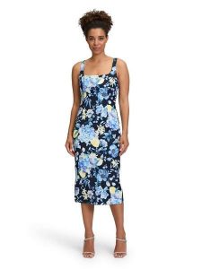 Vera Mont Sukienka w kolorze granatowo-błękitnym rozmiar: 44. Niebieskie sukienki Vera Mont, bez wzorów, bez kołnierzyka, bez ramiączek, midi. Za 260,99 zł.