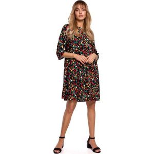 Letnia Sukienka w Drobne Kwiatki - Model 6. Brązowe sukienki MOE, na lato, l, bez wzorów, z materiału, wizytowe, bez kołnierzyka, bez ramiączek. Za 239,90 zł.