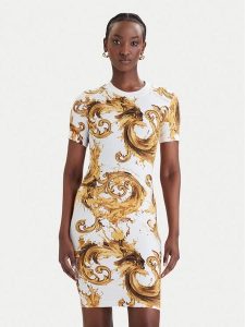 Versace Jeans Couture Sukienka codzienna 80HAO939 JS553 Biały Slim Fit. Białe sukienki Versace Jeans Couture, na co dzień, xs, bez wzorów, z bawełny, bez kołnierzyka, bez ramiączek, proste. Za 562,99 zł.