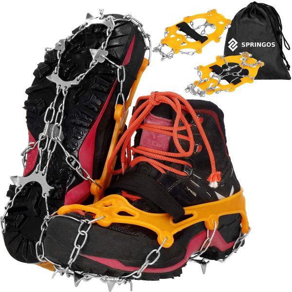 Raczki na buty Springos stalowe antypoślizgowe nakładki 36-40. Brązowe buty trekkingowe SPRINGOS, bez zapięcia. Za 28,99 zł.