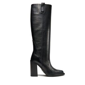 Kozaki Bronx. Czarne kozaki Bronx, bez wzorów, bez obcasa, na słupku, bez zapięcia. Za 799,99 zł.