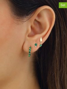 Miu Silver Pozłacane kolczyki (3 szt.) z cyrkoniami rozmiar: onesize. Zielone kolczyki Miu Silver, z cyrkonią, pozłacane. Za 95,92 zł.