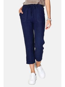 Le Jardin du Lin Lniane spodnie w kolorze granatowym rozmiar: 34. Niebieskie spodnie z wysokim stanem Le jardin du lin, bez wzorów, ze lnu, z podwyższonym stanem. Za 70,41 zł.