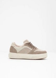 Ocieplane sneakersy marki Rieker na komfortowej platformie. Brązowe buty sportowe bonprix, bez wzorów, bez zapięcia. Za 289,99 zł.