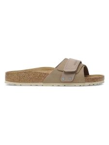 Birkenstock Skórzane klapki "Oita" w kolorze beżowym rozmiar: 39. Brązowe klapki Birkenstock, bez wzorów, z otwartym noskiem, bez obcasa. Za 410,94 zł.